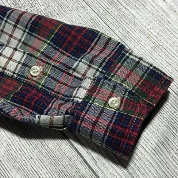 Ralph Lauren Men Button Down LS Shirt MEDIUM Red/Blue Plaid Career Cotton Casual - Picture 8 of 8